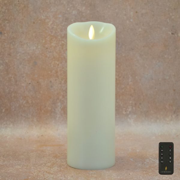 3" x 9" Ivory Luminara Wax Pillar Candle - Remote Control Enabled (SLUM39-I)