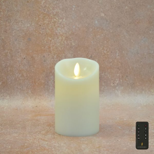 3" x 5" Ivory Luminara Wax Pillar Candle - Remote Control Enabled (SLUM35-I)