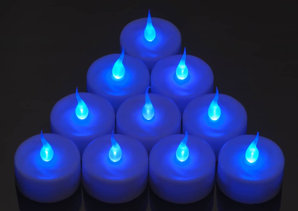 Box Of 10 Battery Led Candle Tea Light, Blue Fire Led Lights