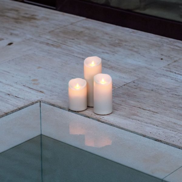 Set of 3 - Luminara OUTDOOR Ivory Pillar Candles inc Free Remote          (OD09-SET) - Image 3