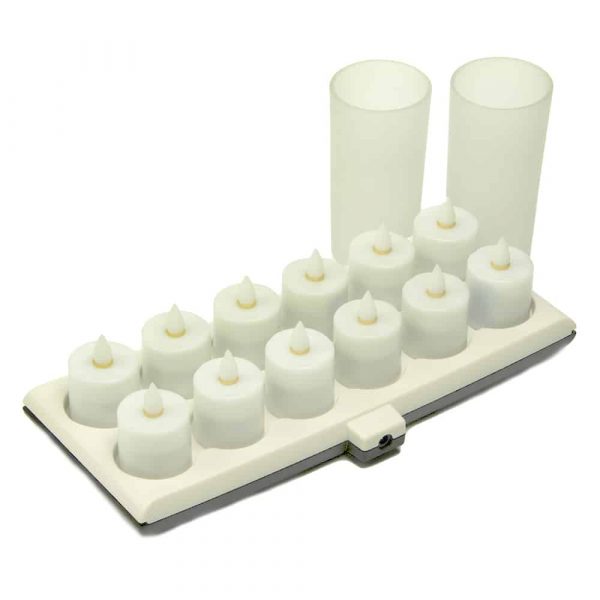SC2540 Value Rechargeable LED Candle Amber Flame & Glass Holders 12 Set