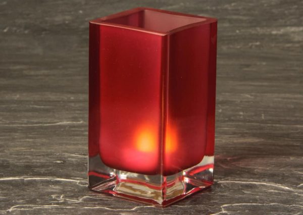 Burgundy Cube Glass Candle Holder SCH8660-04