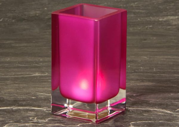 Fuschia Cube Glass candle Holder SCH8660-05