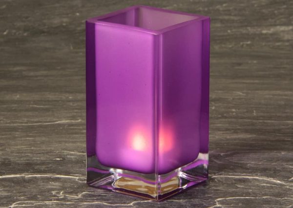 Violet Cube Glass Candle Holder SCH8660-06