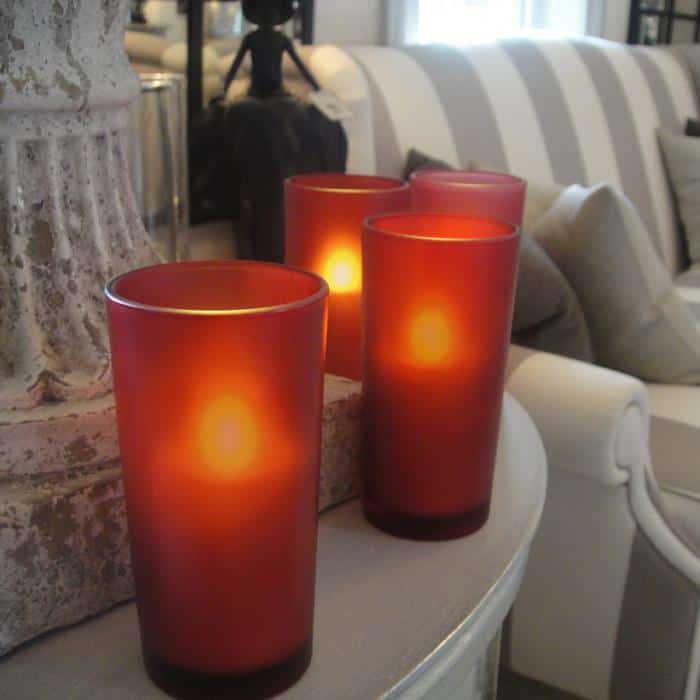 Red Frosted Glass & Battery operated candle SC2200