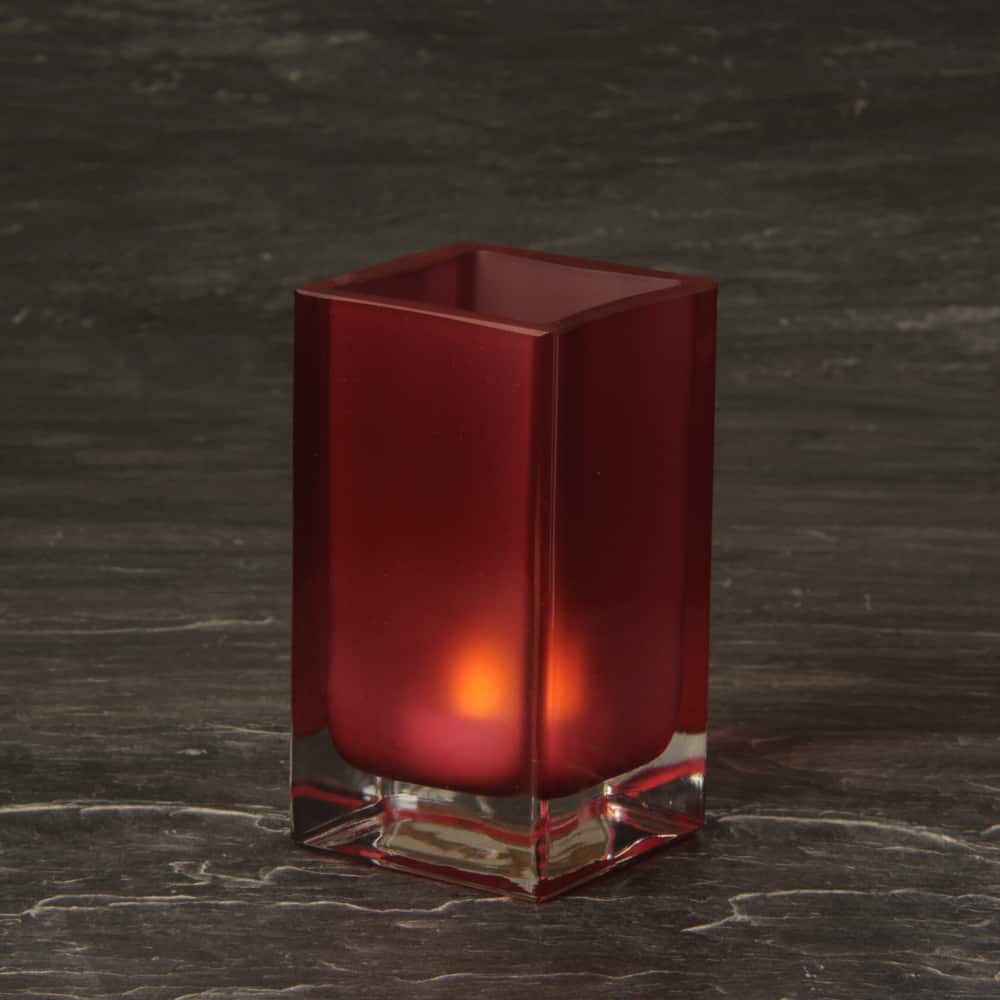 Burgundy Cube Glass Candle Holder SCH8660-04