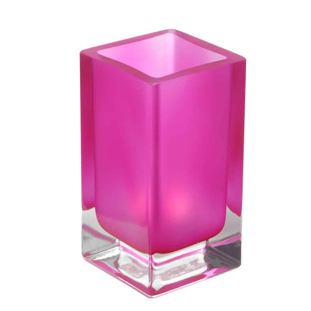 Fuschia Cube Glass candle Holder SCH8660-05