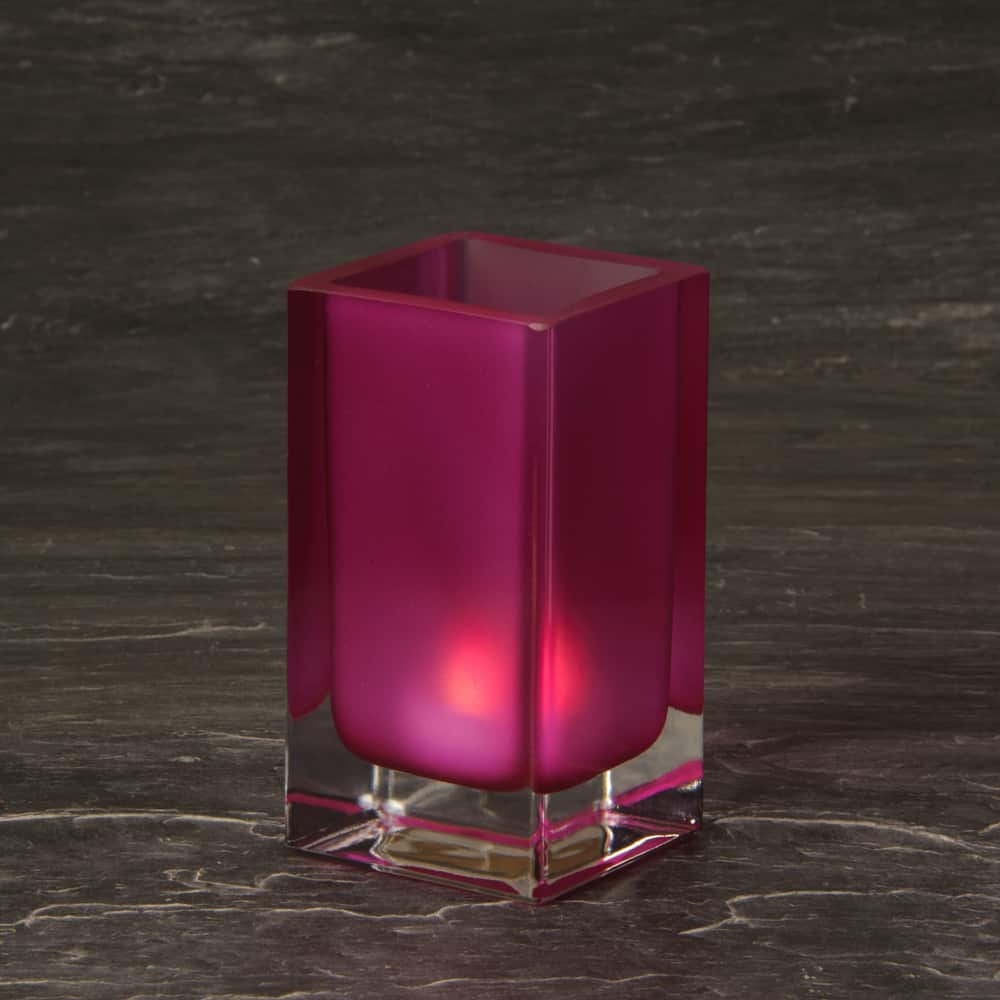 Fuschia Cube Glass candle Holder SCH8660-05