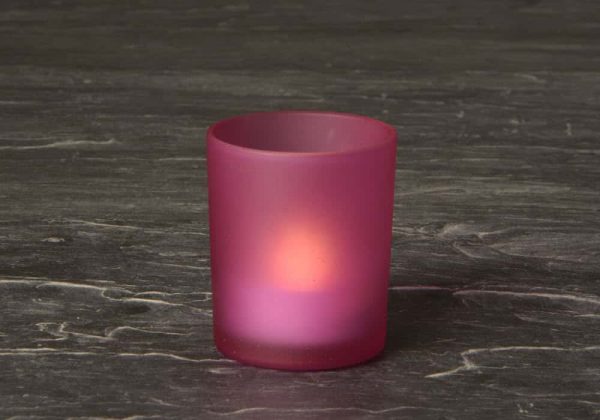 Small Pink Frosted Glass Tea Light Holder (SC651)