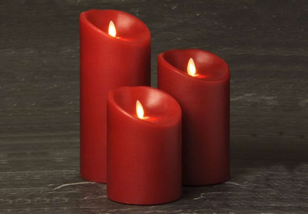 Set of 3 Crimson Luminara Wax Candles 4" (diam) NON-IR (SLUM4C-SET)