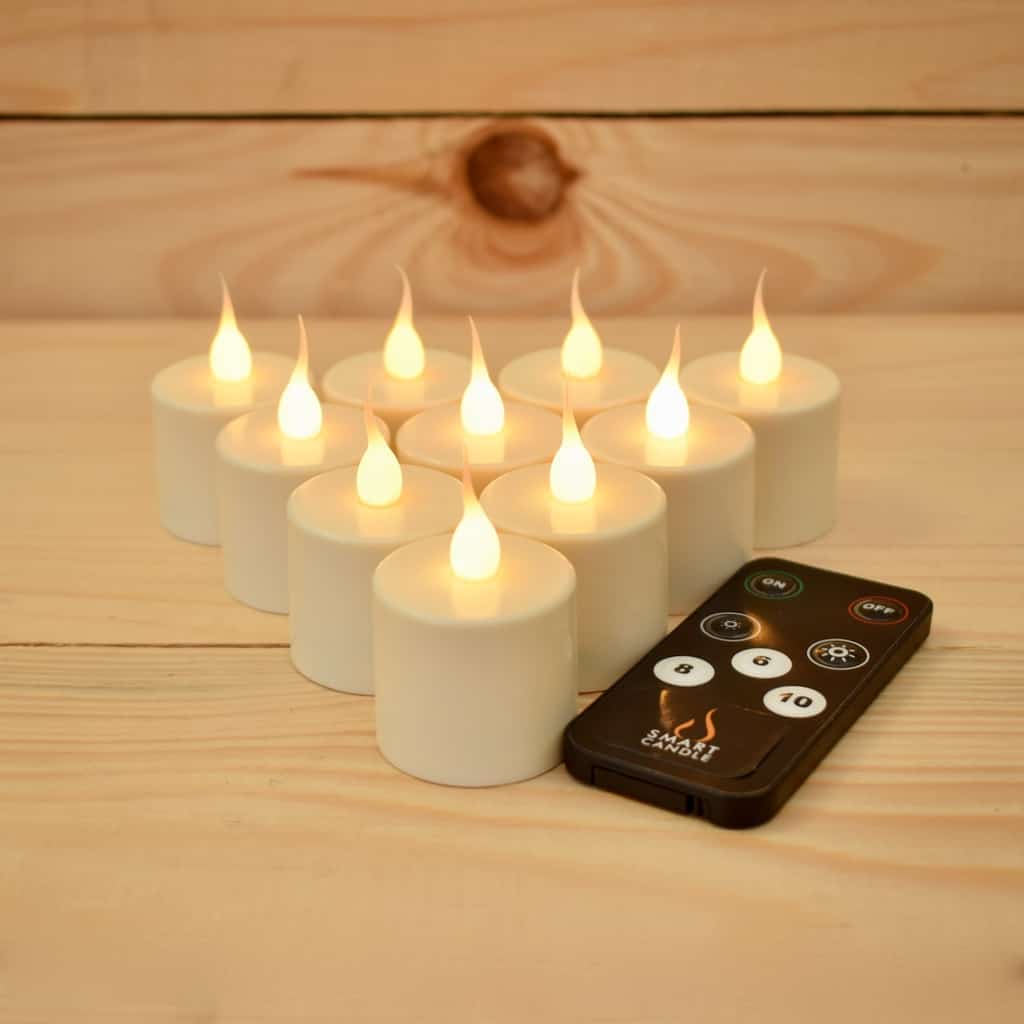 Rechargeable LED Battery Operated Tea Lights Remote Control Gift Pack of 12 Votive Candles for Christmas Halloween Realistic and Bright Flickering Flameless Tealights with Moving Wick USB