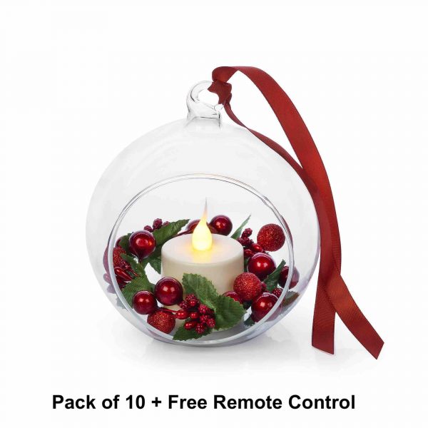 Hand Blown Glass Ornament with Tea Light Candle - Pack of 10 - SCBG-10