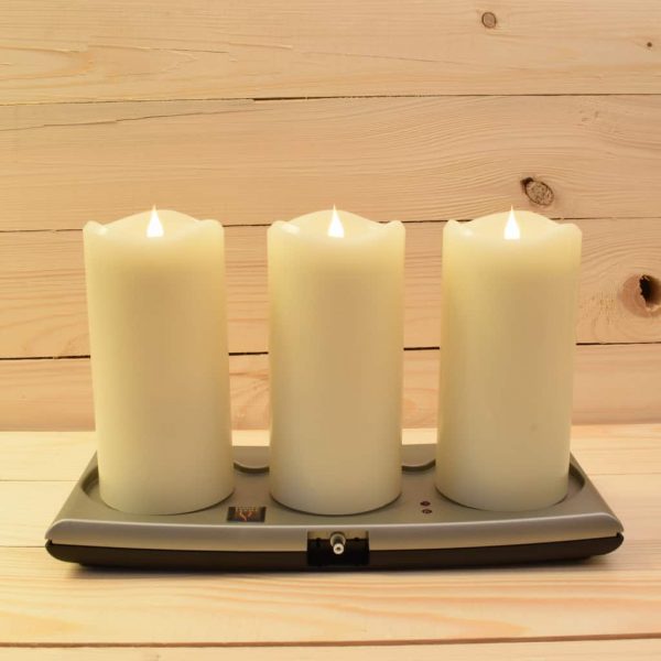3" x 6.5" - Set of 3 Smart Flame 360° Moving Flame Rechargeable Wax Pillar Candles (SFR18-SET)