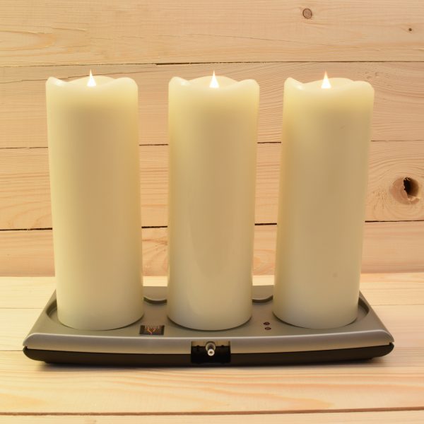 3" x 8.5" - Set of 3 Smart Flame 360° Moving Flame Rechargeable Wax Pillar Candles (SFR23-SET)