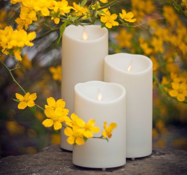 Set of 3 - Luminara OUTDOOR Ivory Pillar Candles inc Free Remote          (OD09-SET) - Image 2