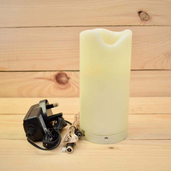 Smart Candle Mains Powered Memorial & Remembrance LED Wax Pillar Candle and Power Supply
