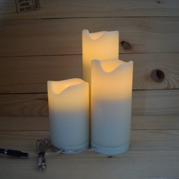 Set of 3 - Mains Powered LED Wax Pillar Candles and Power Supply (SC-LV3Set) - Image 2