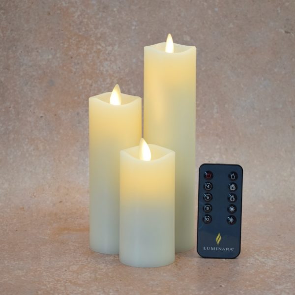 Set of 3 - 5cm Diameter Luminara Slim LED Wax Pillar Candles + Free Remote Control (SLUM-V-Set)